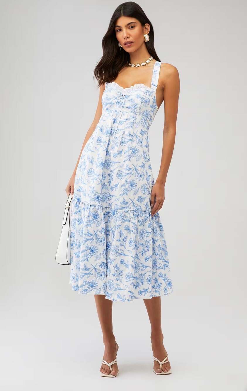 SGNTR The Label Blue Floral Print Midi Sundress cotton large chic garden